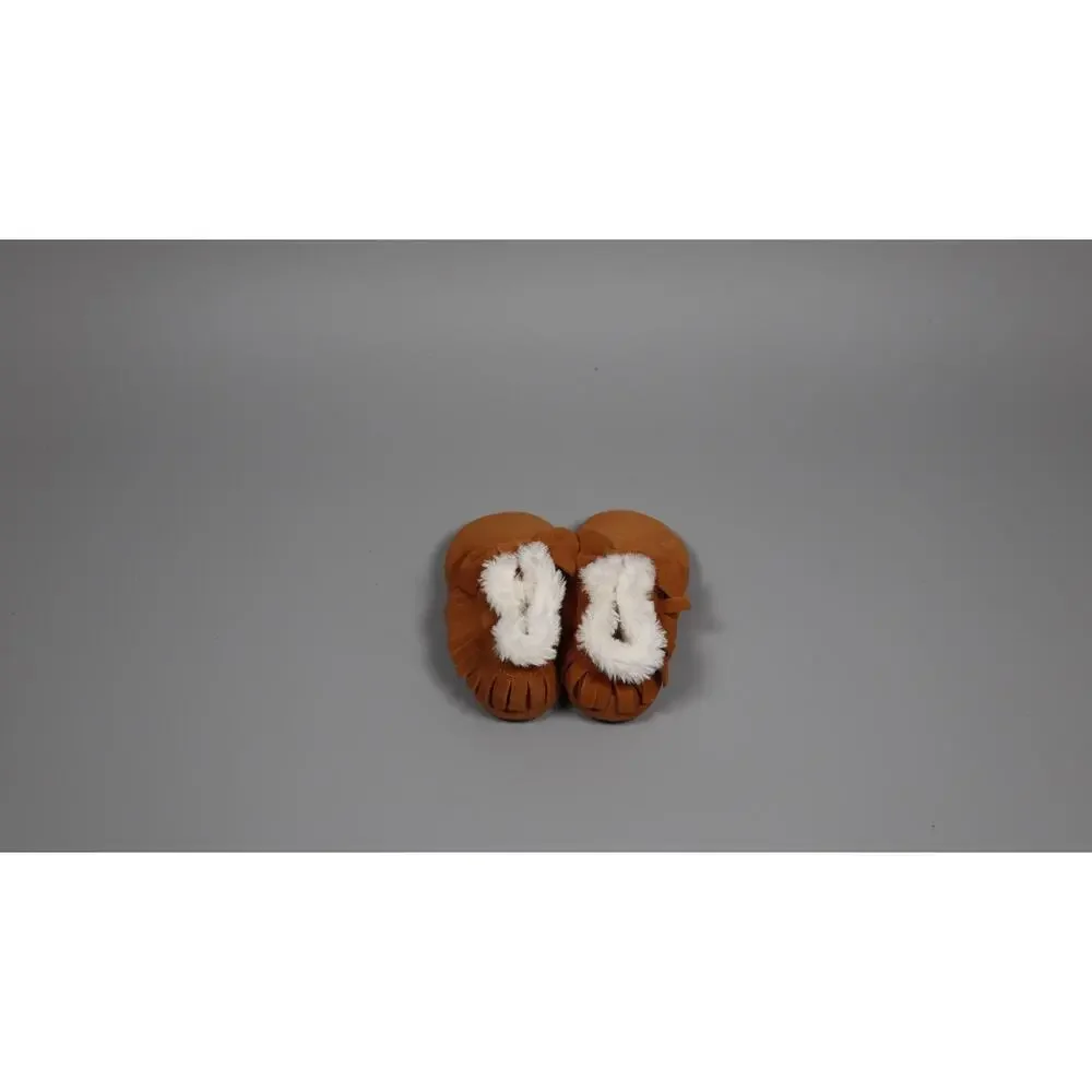 HONGTEYA Baby Moccasins with Fur Fleece Rubber Soles Warm Size 5